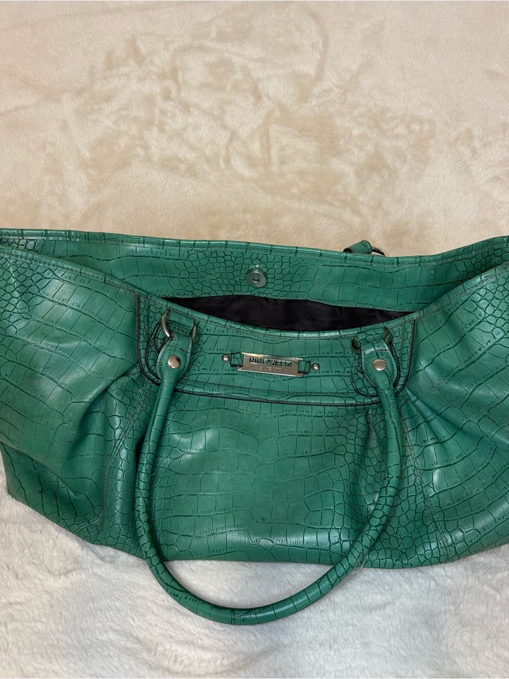 Nine West Green Croc-Embossed Shoulder Tote